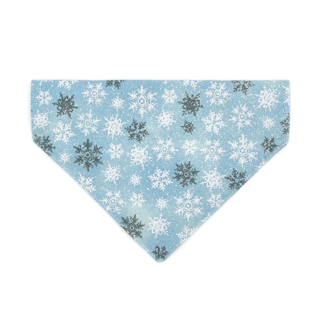 Pet Bandana - "Snowflakes - Frosty Blue" - Light Blue, Gray & White Snowflake Bandana for Cat   Small Dog / Christmas, Winter, Solstice / Slide-on Bandana / Over-the-Collar (One Size)