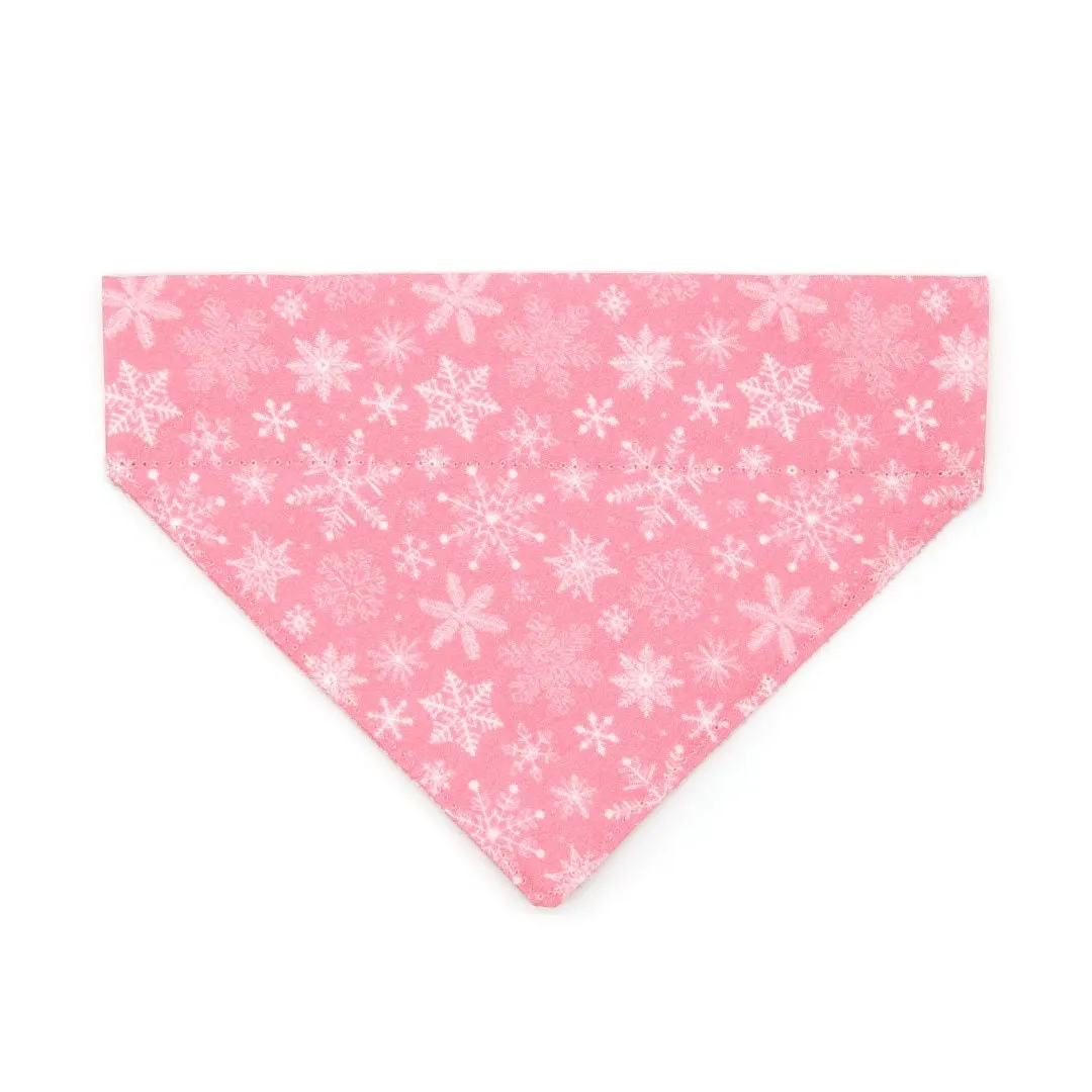 Pet Bandana - "Snowflakes - Sugar Pink" - Snowflake Bandana for Cat   Small Dog / Christmas, Holiday, Winter / Slide-on Bandana / Over-the-Collar (One Size)