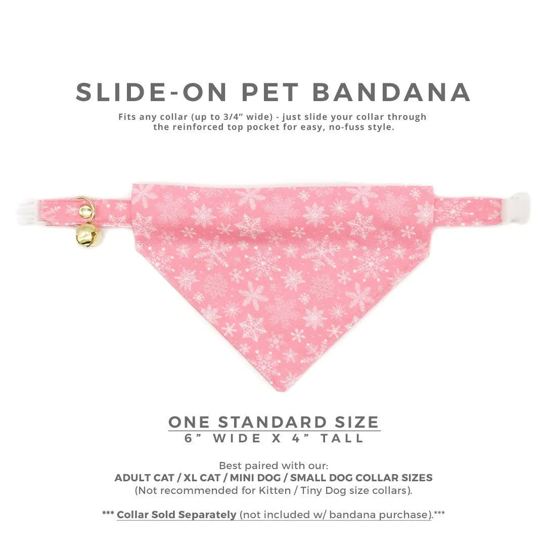 Pet Bandana - "Snowflakes - Sugar Pink" - Snowflake Bandana for Cat   Small Dog / Christmas, Holiday, Winter / Slide-on Bandana / Over-the-Collar (One Size)