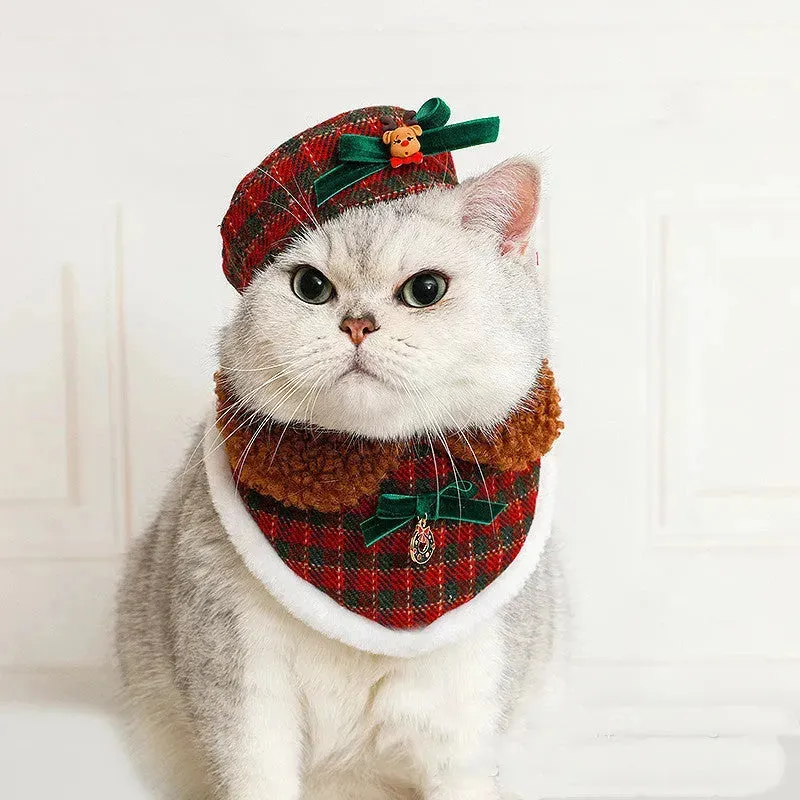 Pet Christmas Cat Hat Bib Dress Up Clothes