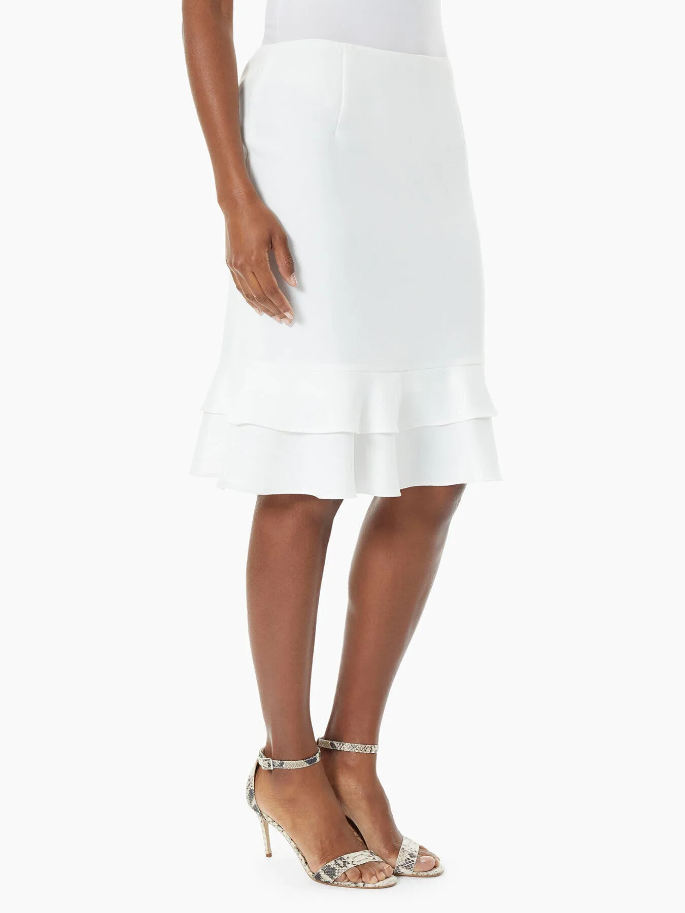 Petite Tiered Ruffle Hem Stretch Crepe Pencil Skirt