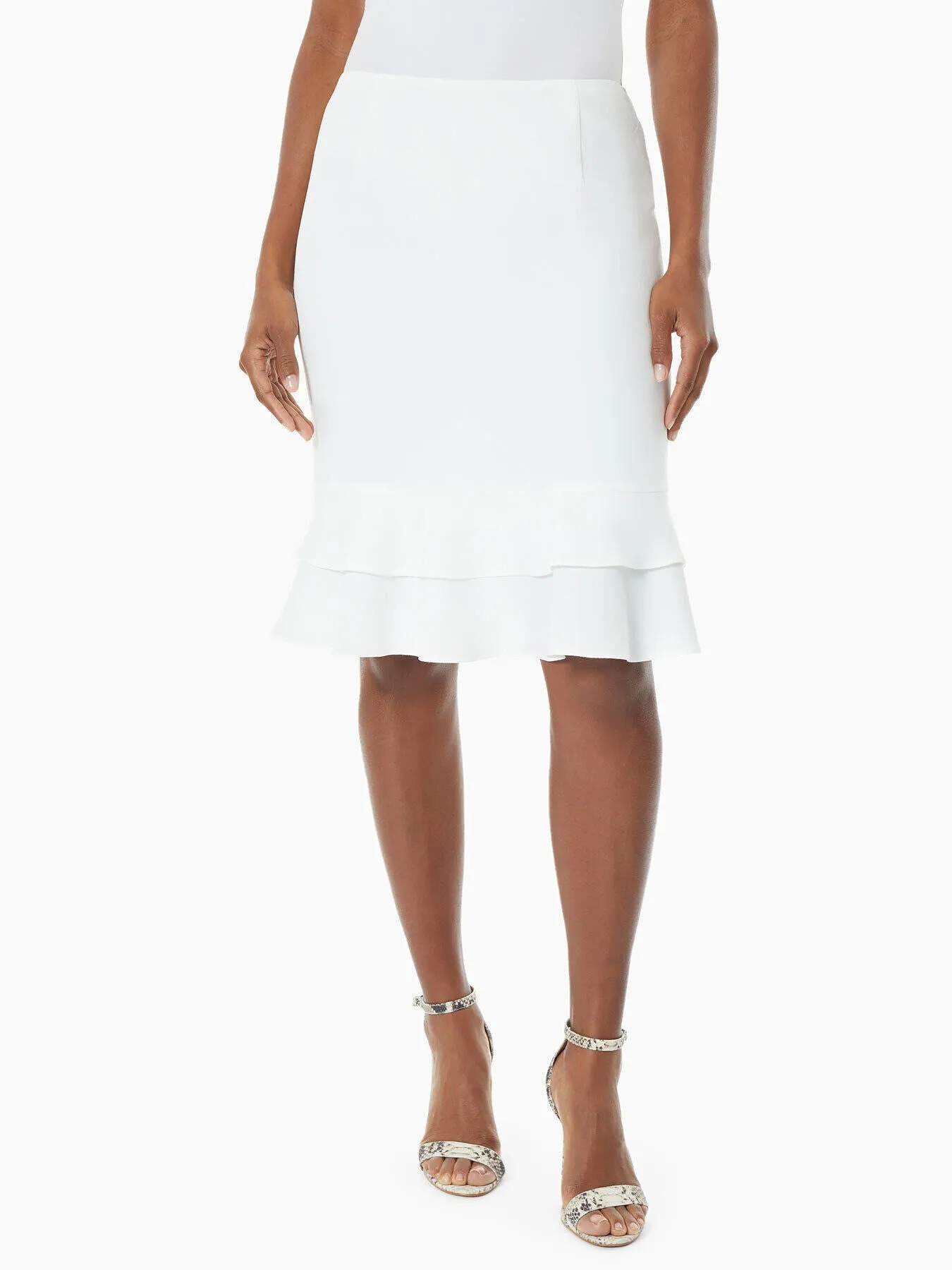 Petite Tiered Ruffle Hem Stretch Crepe Pencil Skirt