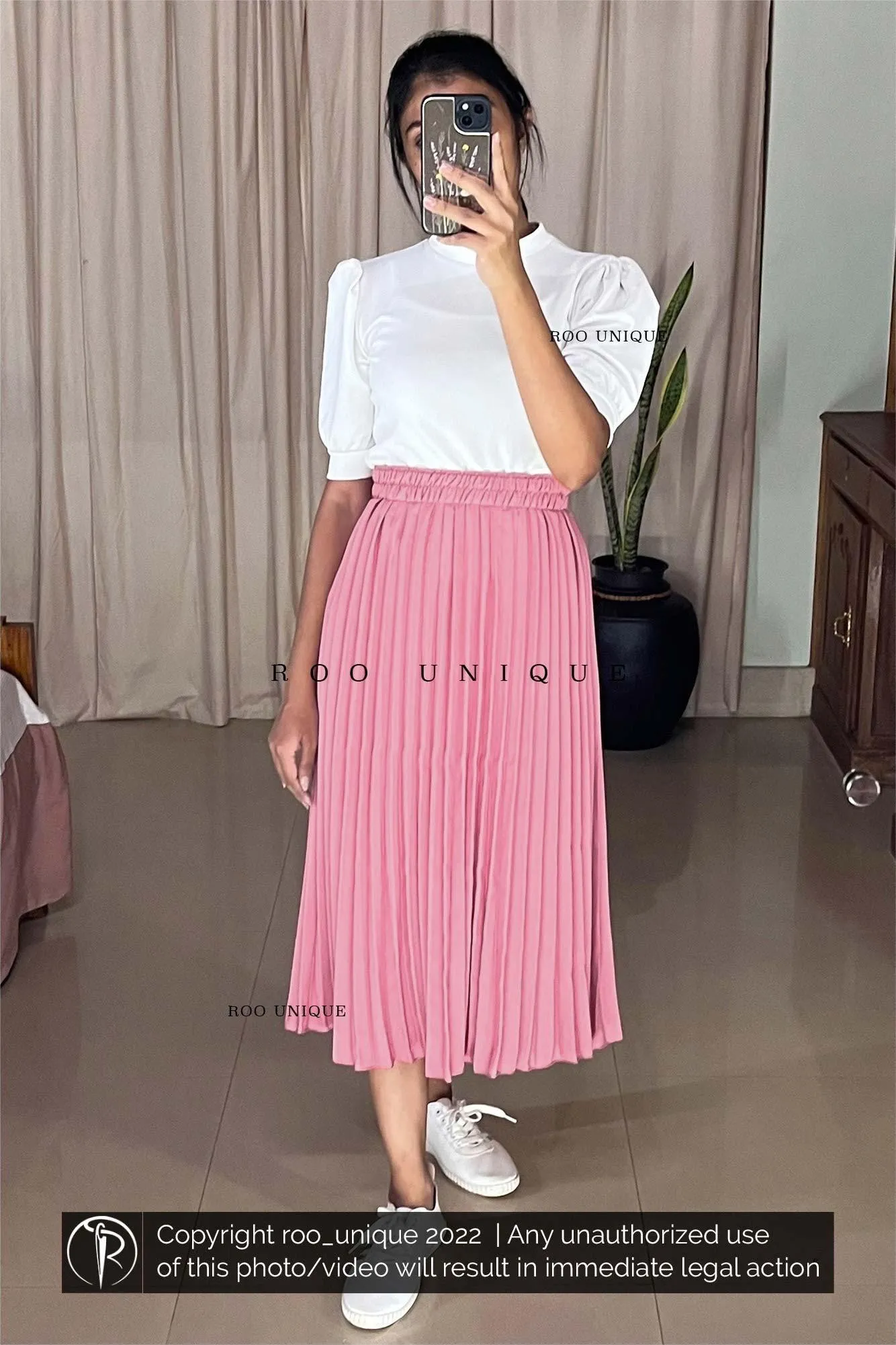 Pink Accordion Pleated Skirt Only