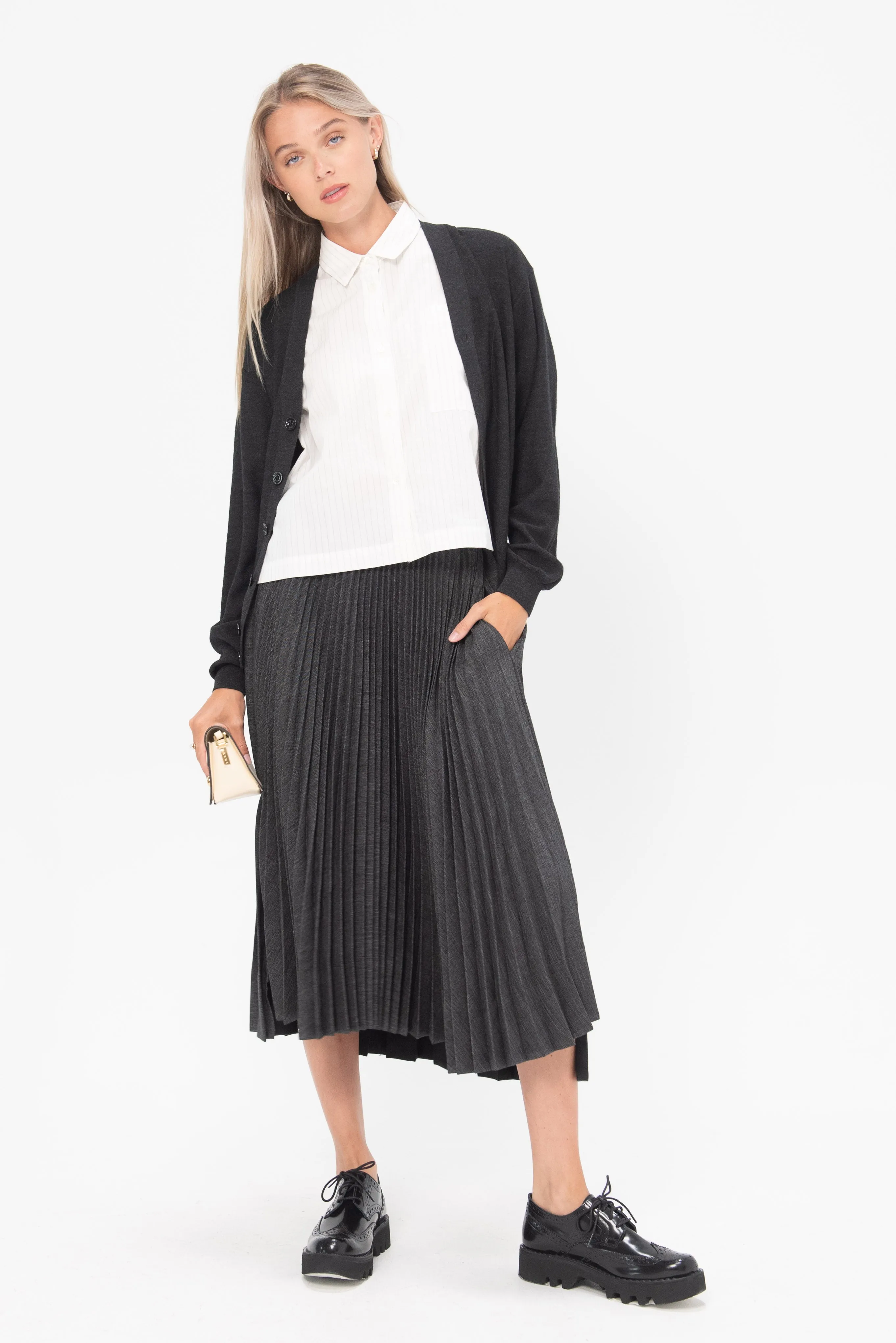 Pleated Midi Skirt, Dark Grey