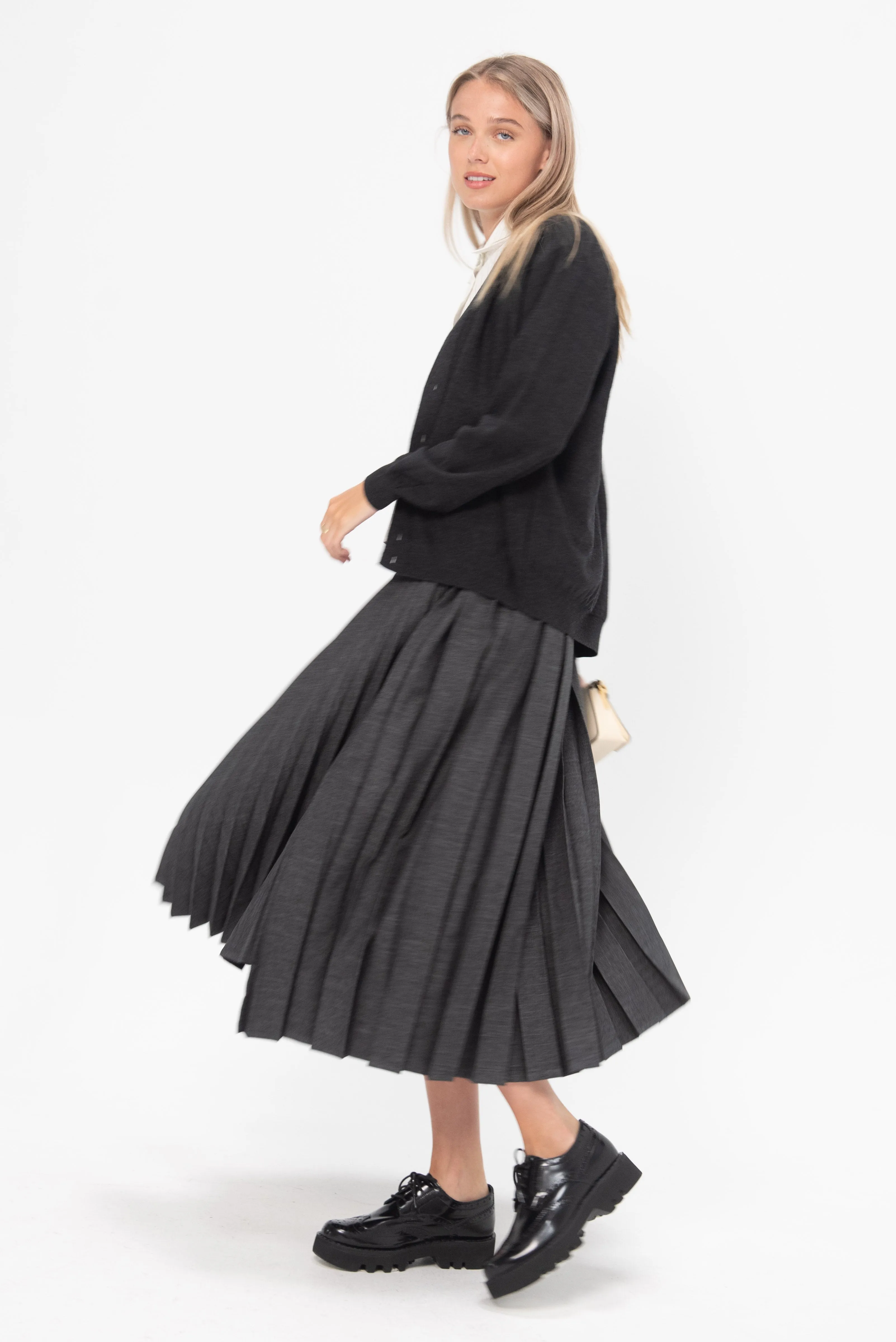 Pleated Midi Skirt, Dark Grey