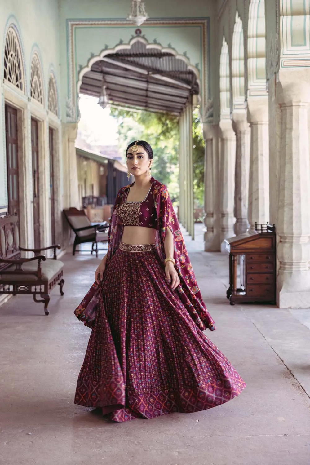 Plum skirt with top and cape