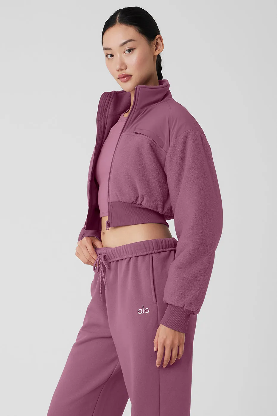 Polar Fleece Cropped Wintry Mix Jacket - Soft Mulberry