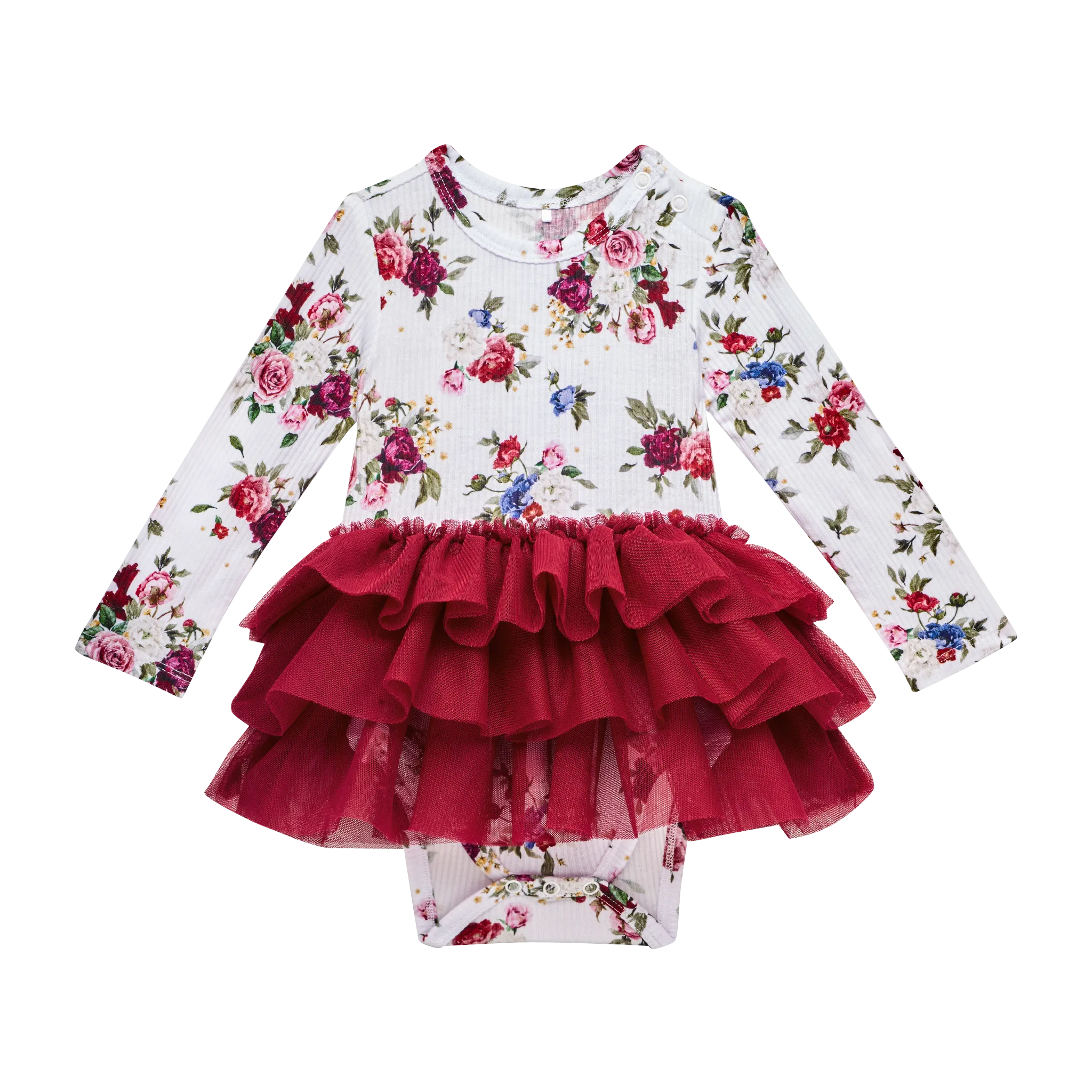 POS Philippa Long Sleeve Floral Tulle Tutu Bodysuit Dress