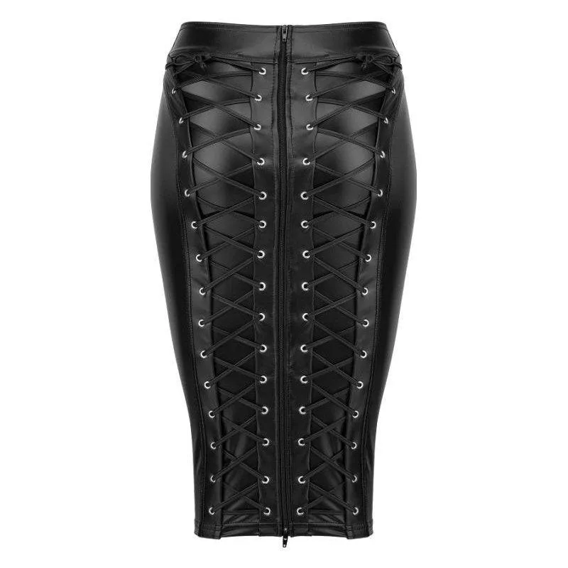 Power Wetlook Pencil Skirt w Long Zipper