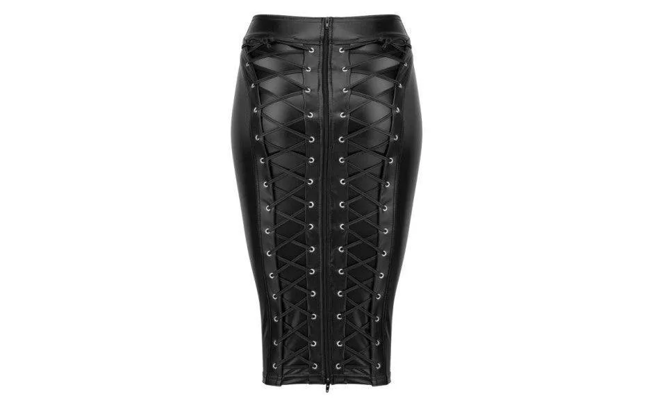 Power Wetlook Pencil Skirt w Long Zipper