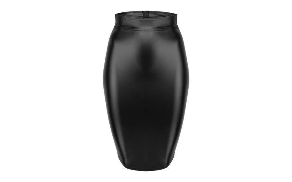 Power Wetlook Pencil Skirt w Long Zipper