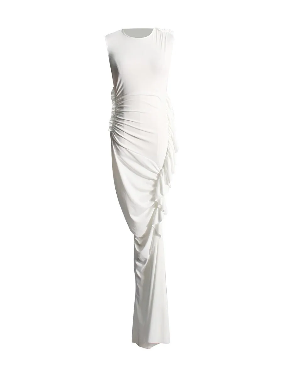 Pre Order:  White Pleated Hip Hugging Maxi Dress