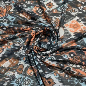 Premium Orangee Black Ikkat Print Chiffon Fabric