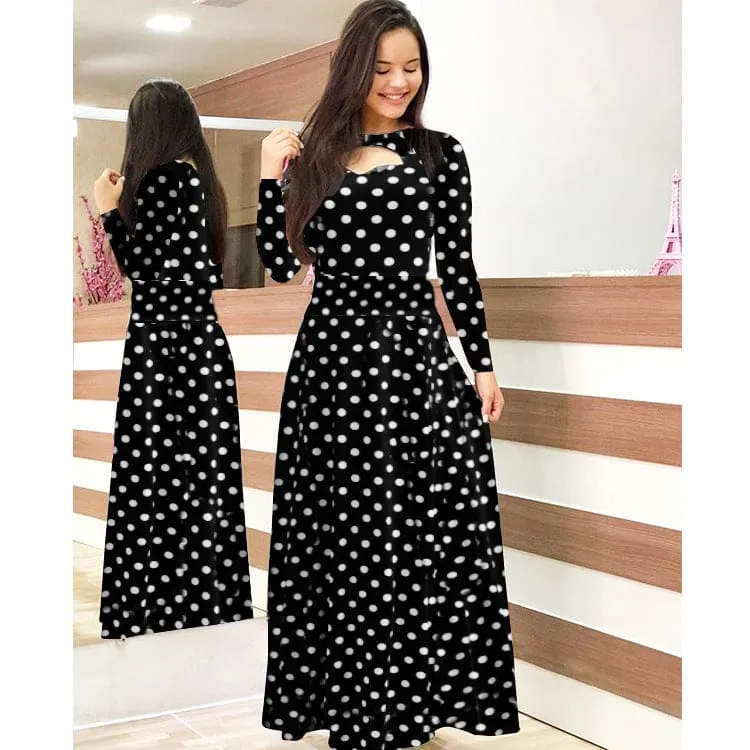 Print Pattern Hollow Out Sweetheart Collar Boho Maxi Long Dress