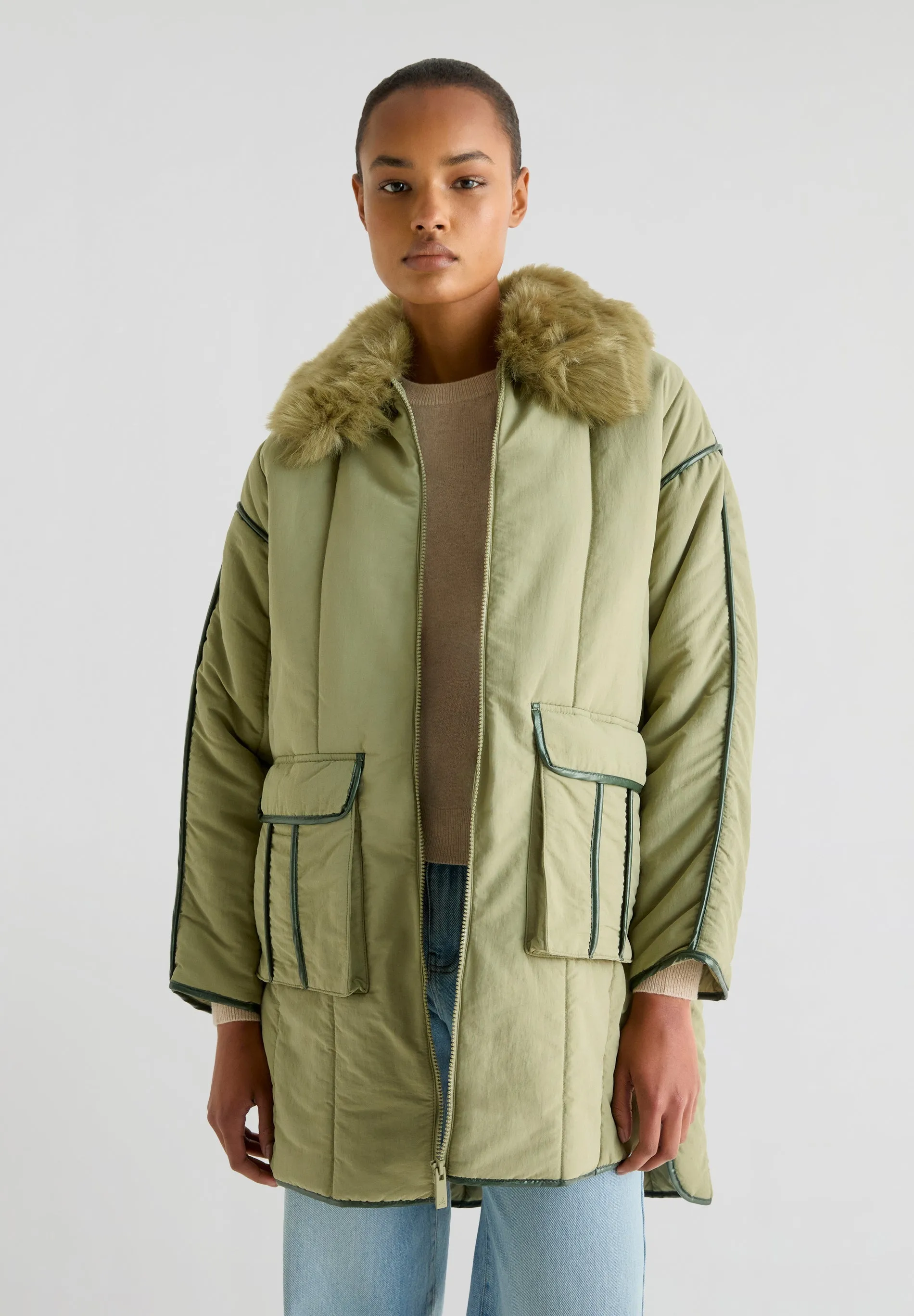 PUFFER COAT WITH FUR COLLAR