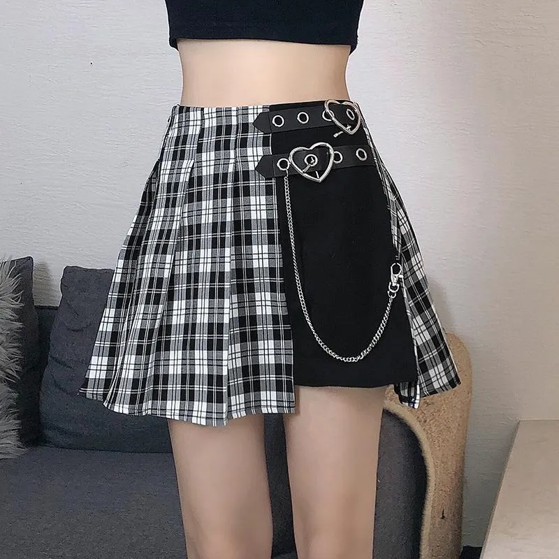 Punk Heart Buckle Plaid Skirt SD01103