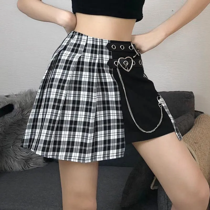 Punk Heart Buckle Plaid Skirt SD01103