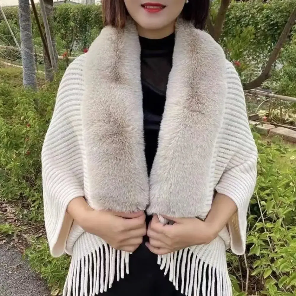 Purpdrank Women Winter Shawl Imitation Rabbit Fur Collar Sweater Solid Color Cardigan Knitted Wool Shawl Sweater Top Elegant Banquet Shawl