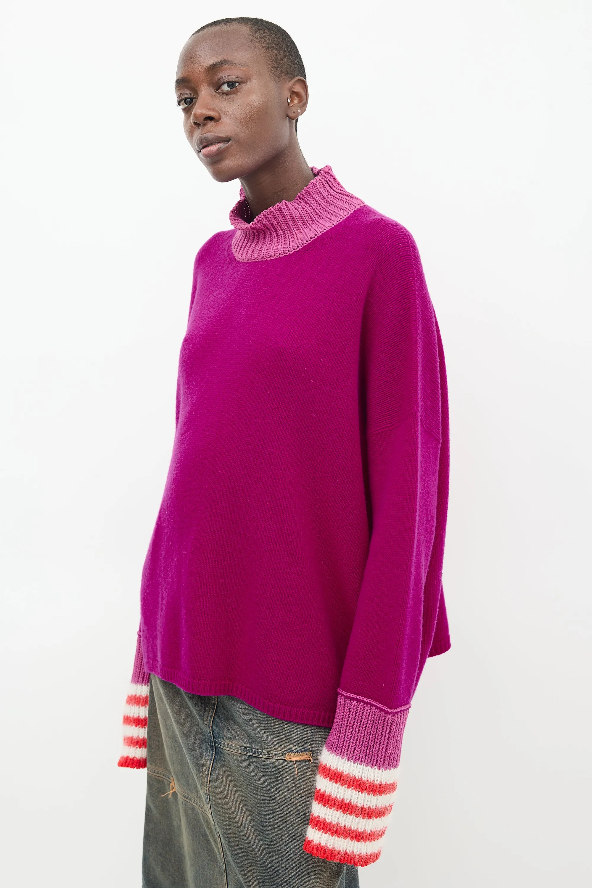 Purple & Multi Wool Mock Neck Sweater