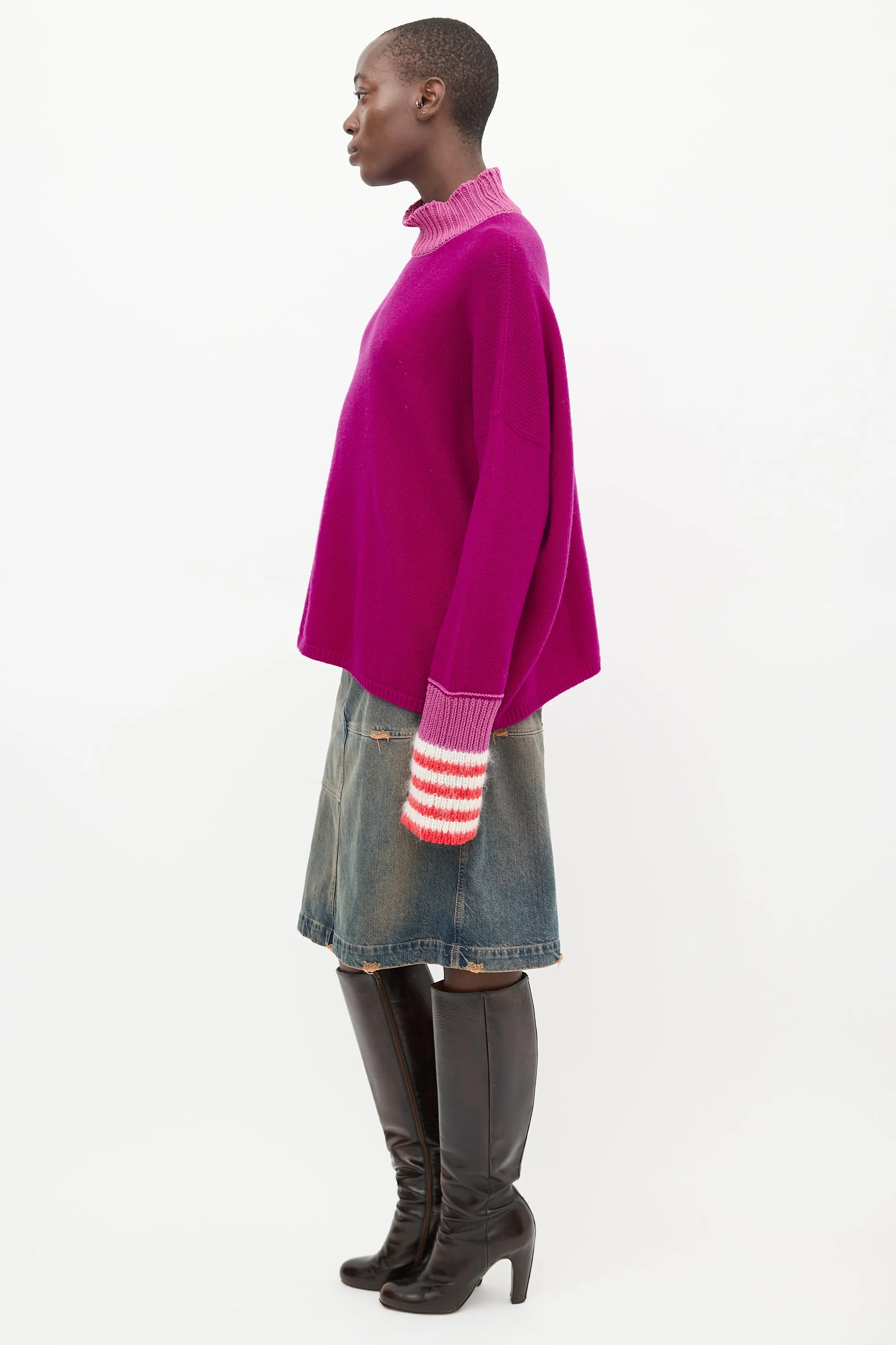 Purple & Multi Wool Mock Neck Sweater