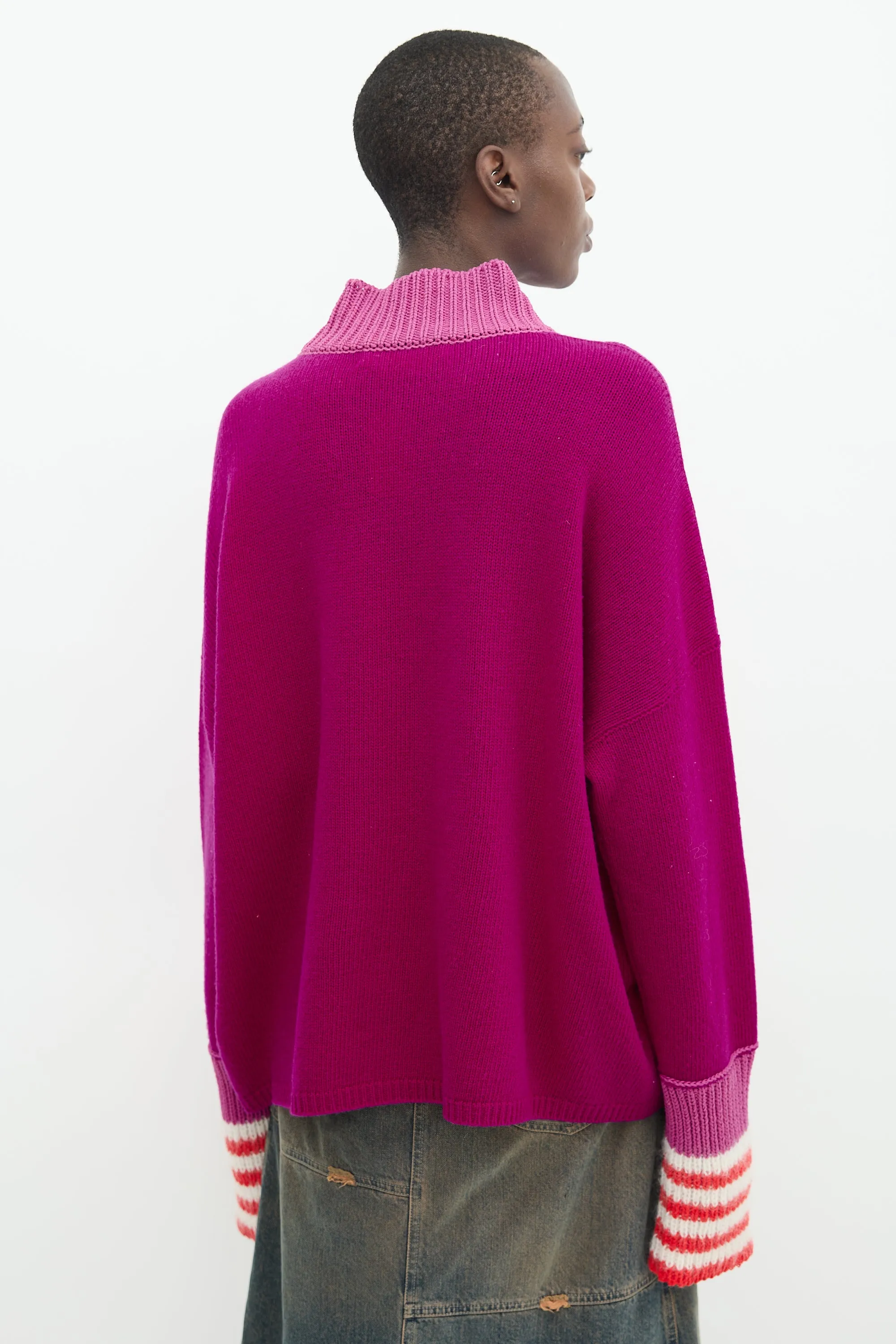 Purple & Multi Wool Mock Neck Sweater