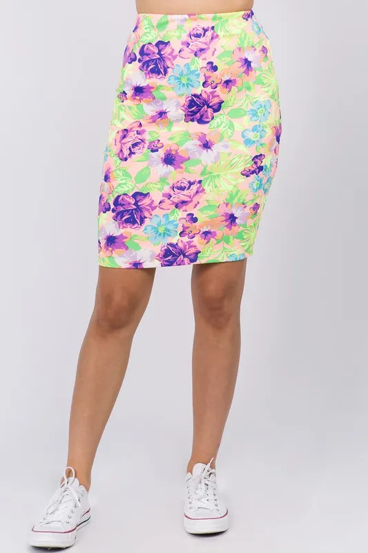 Purple Tropical Floral Pencil Skirt