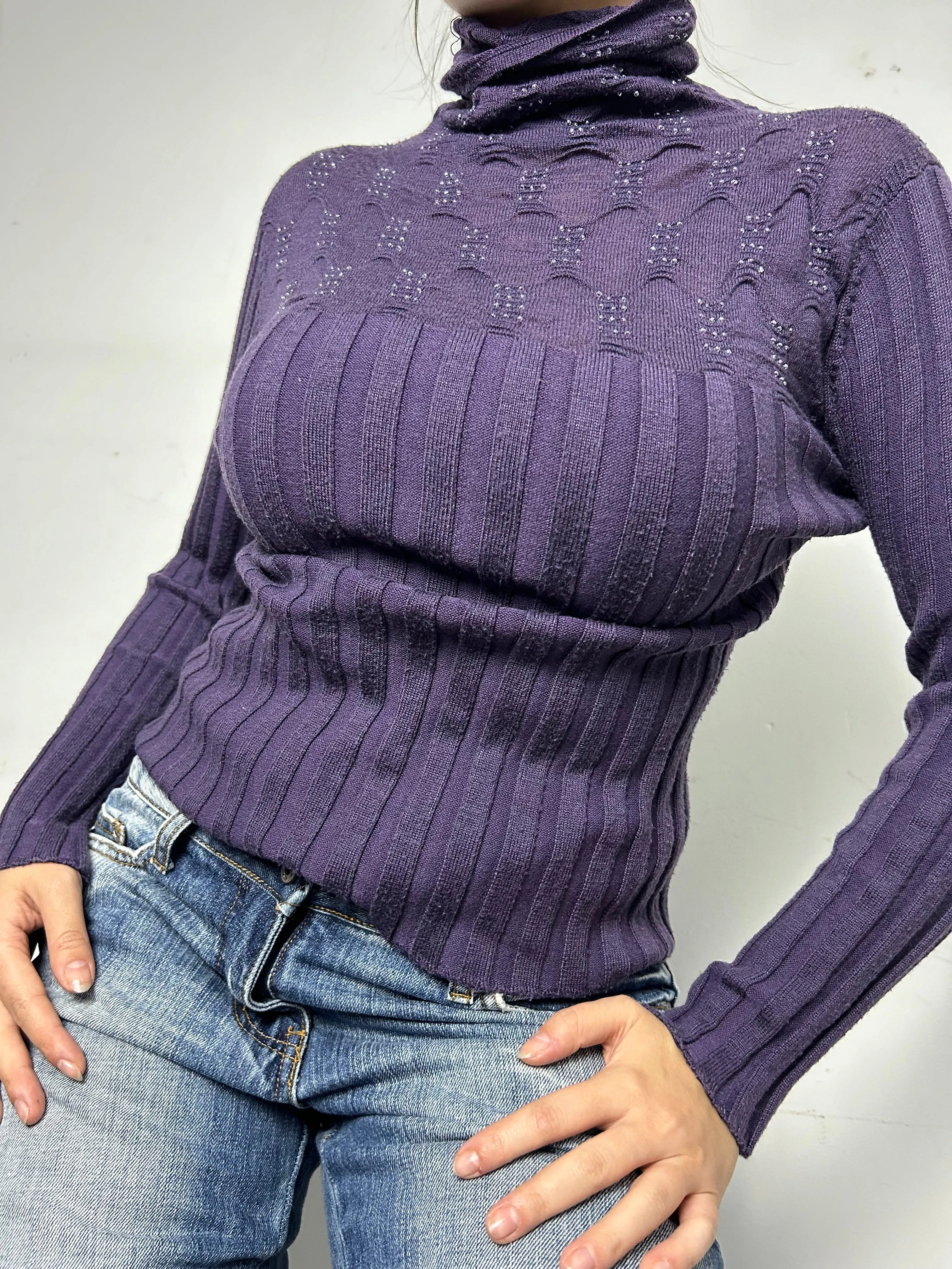 Purple turtleneck stretchy jumper (S)