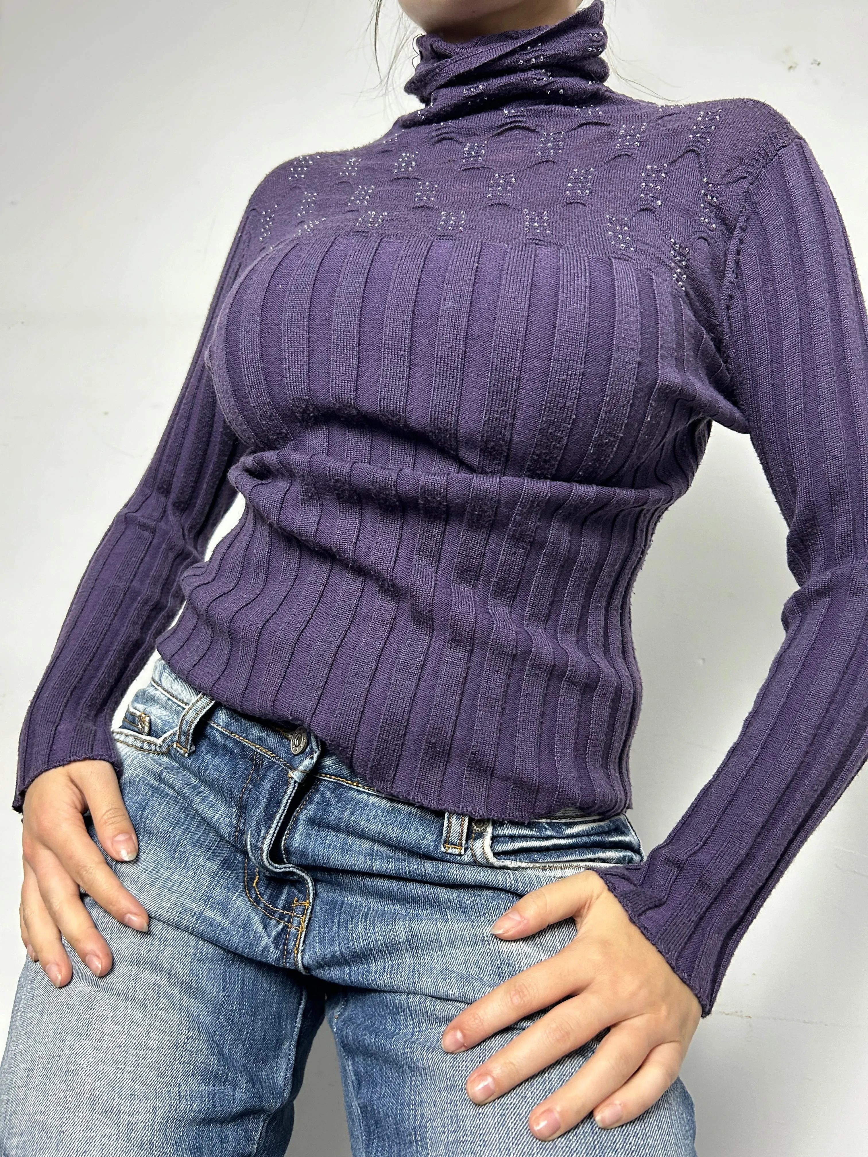 Purple turtleneck stretchy jumper (S)