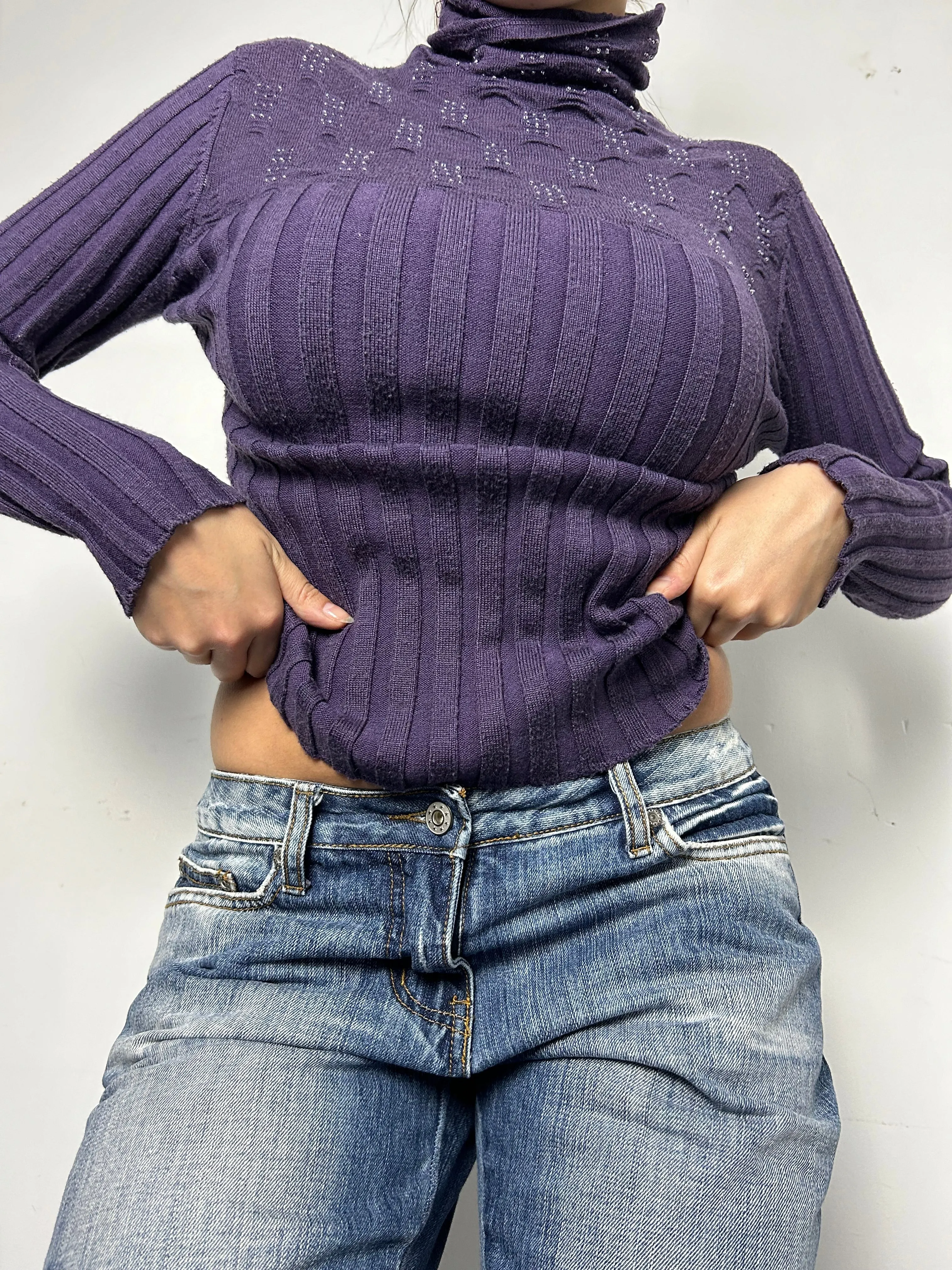 Purple turtleneck stretchy jumper (S)