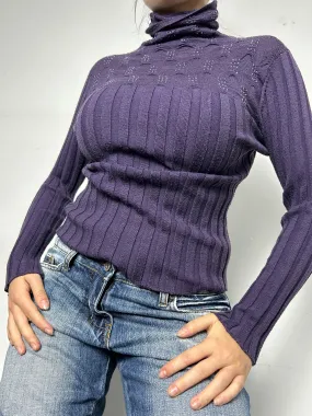 Purple turtleneck stretchy jumper (S)