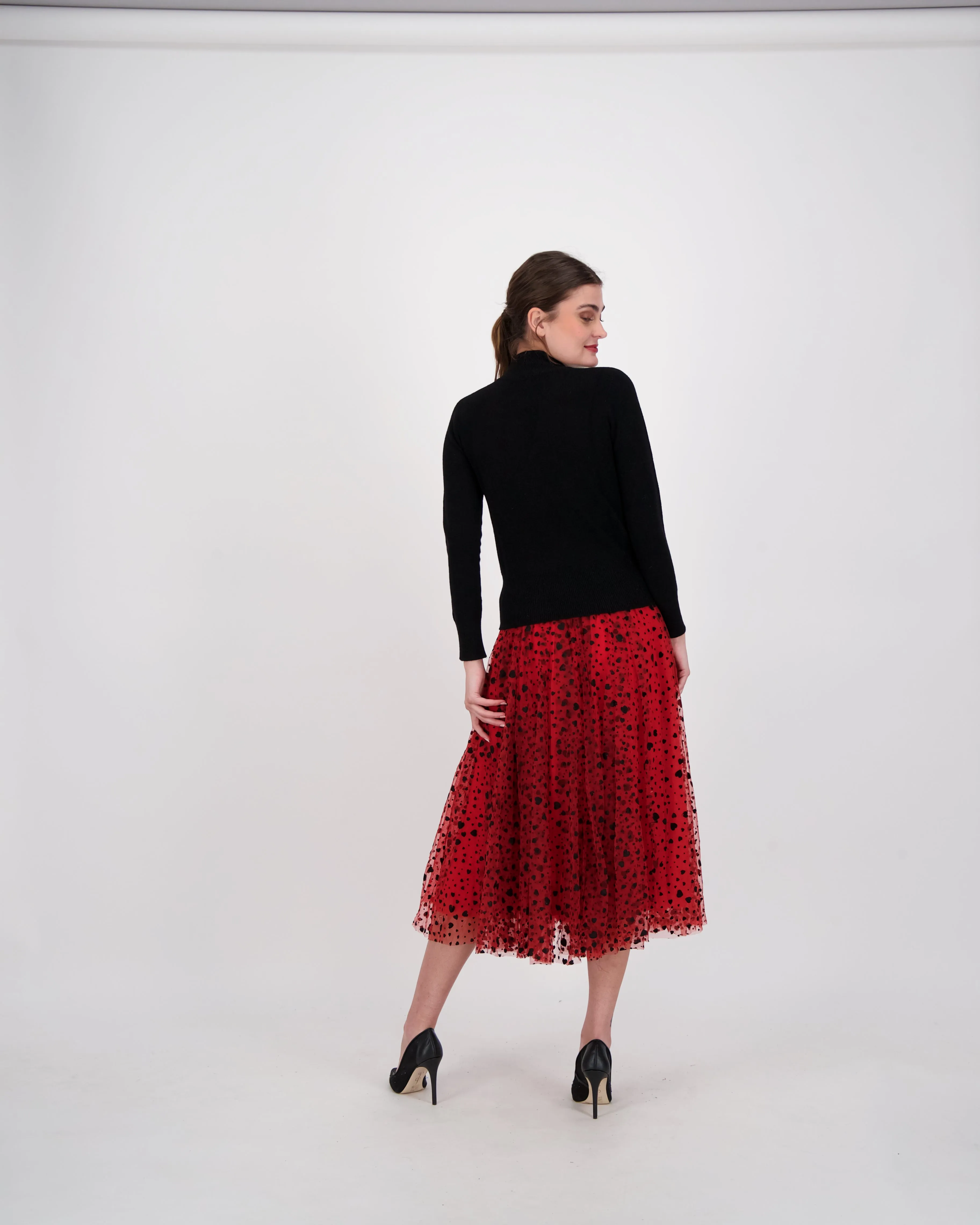 Queen Of Hearts Layered Mesh Midi Skirt