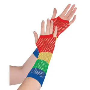 Rainbow Fishnet Gloves Long