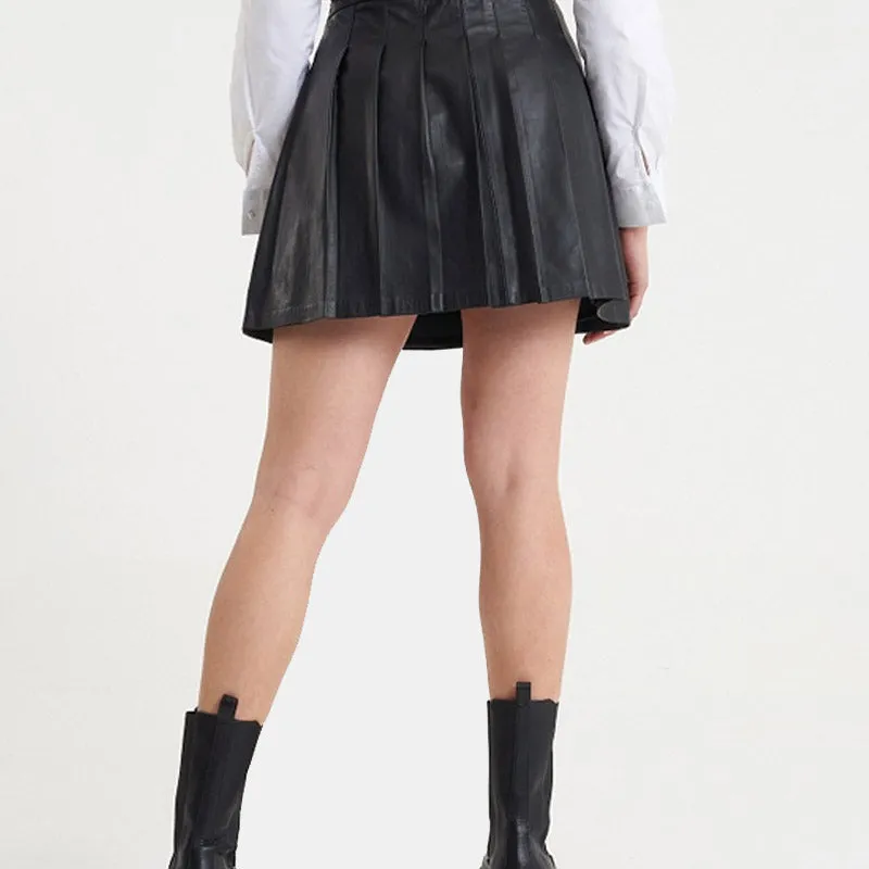 Real Quality Women’s Leather Pleated Skirt