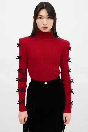 Red & Black Wool Bow Knit Sweater