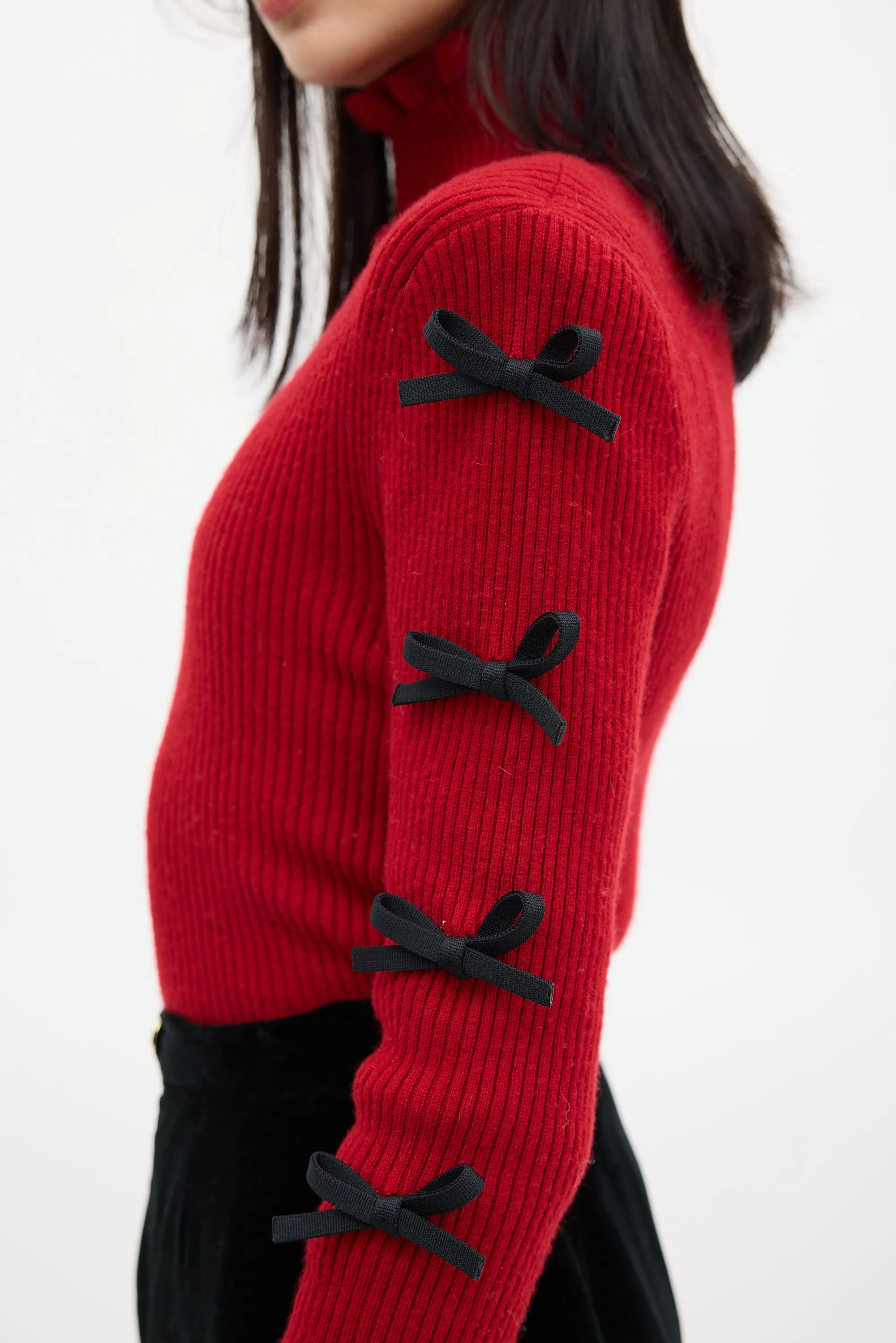 Red & Black Wool Bow Knit Sweater