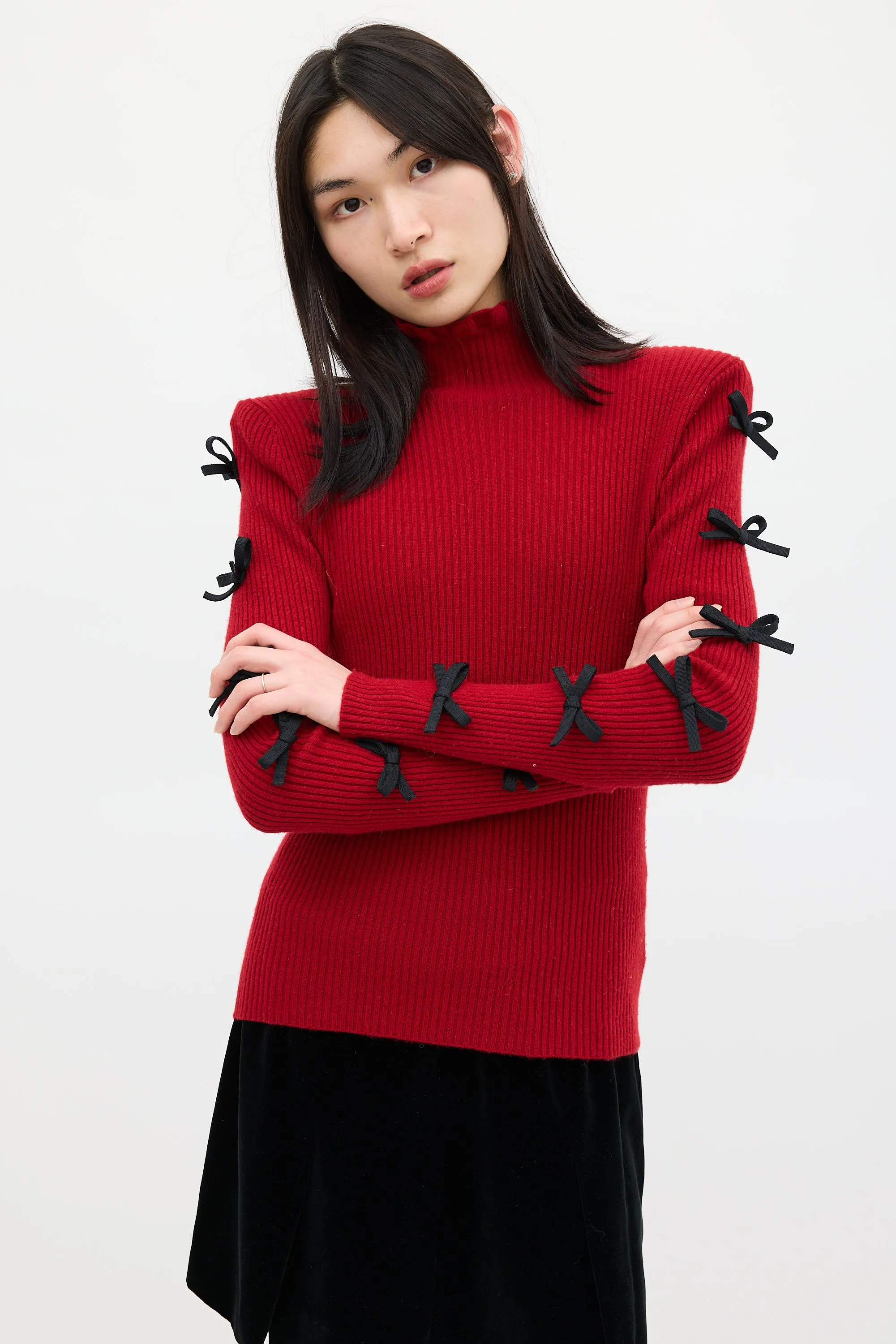 Red & Black Wool Bow Knit Sweater