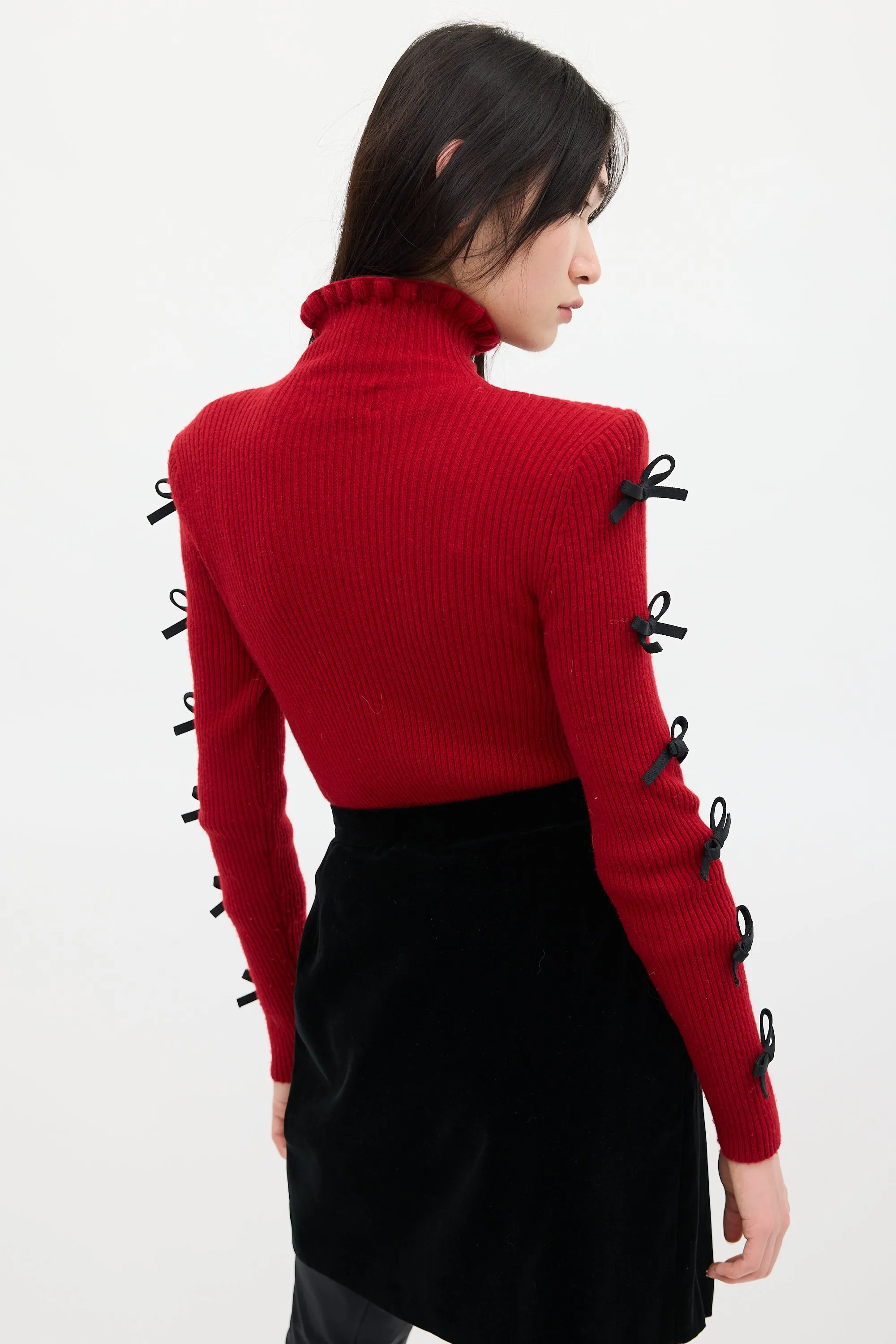 Red & Black Wool Bow Knit Sweater