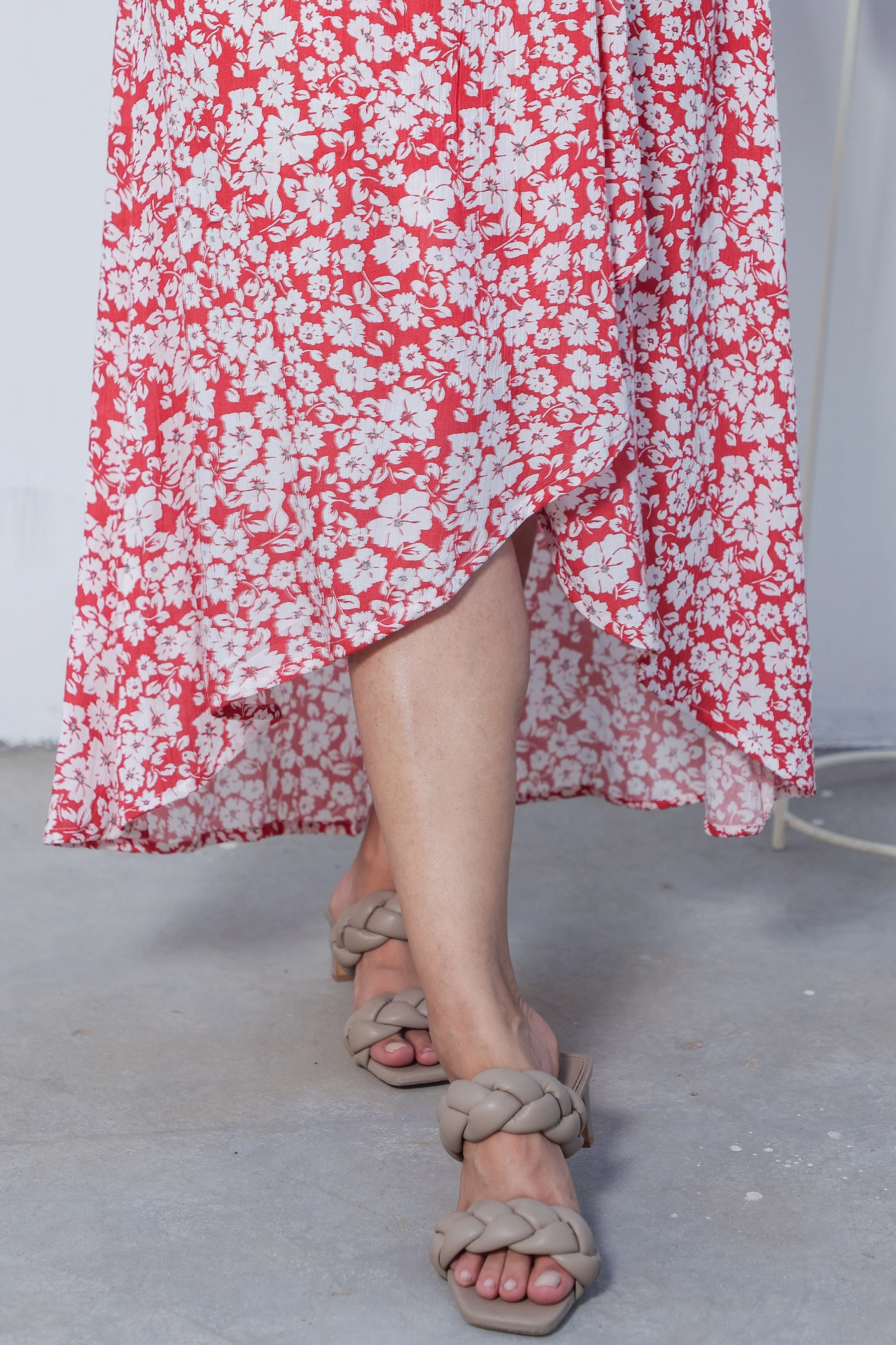 Red Floral Midi Dress