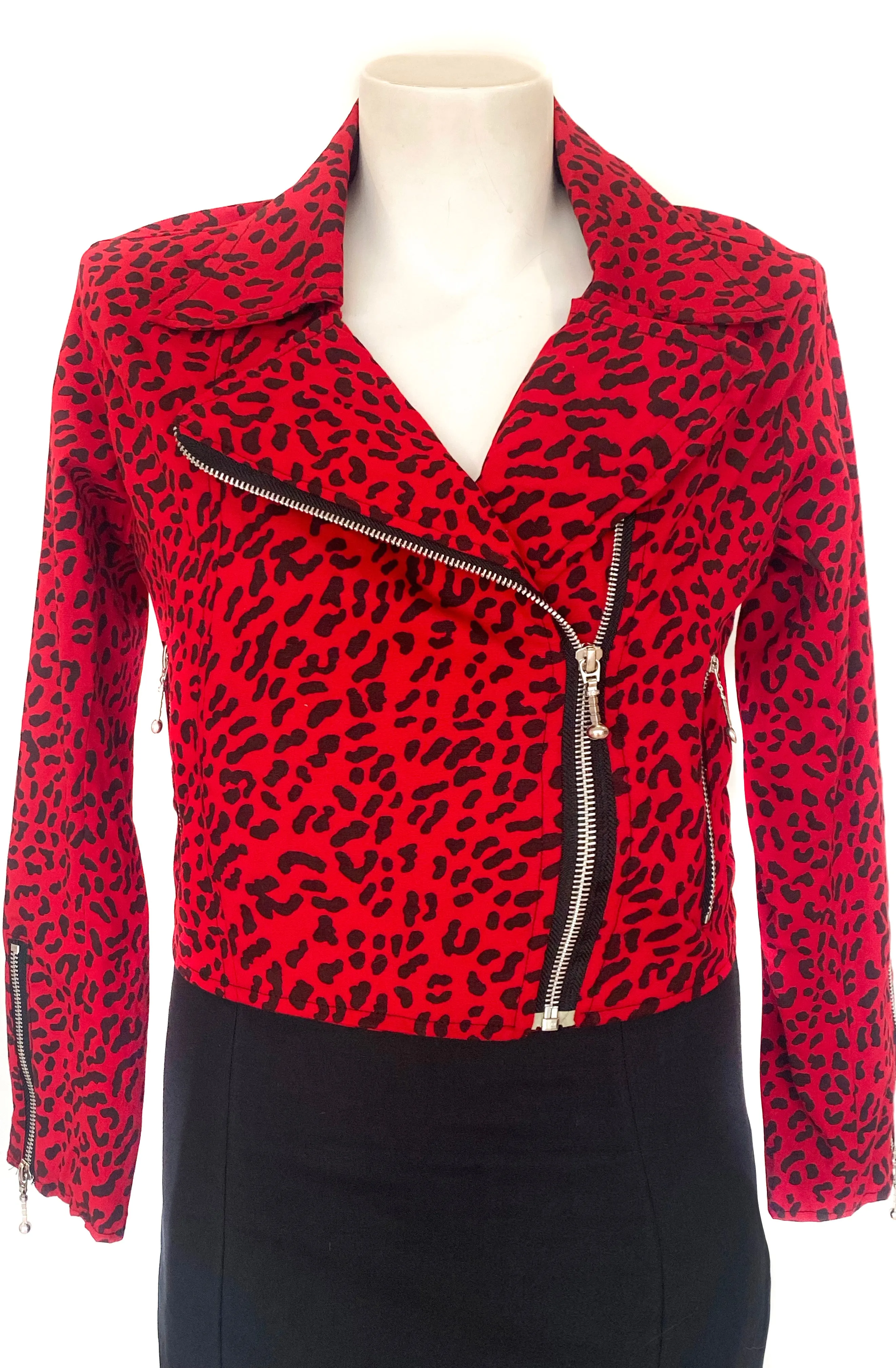 Red Leopard Biker Jacket - Curvy