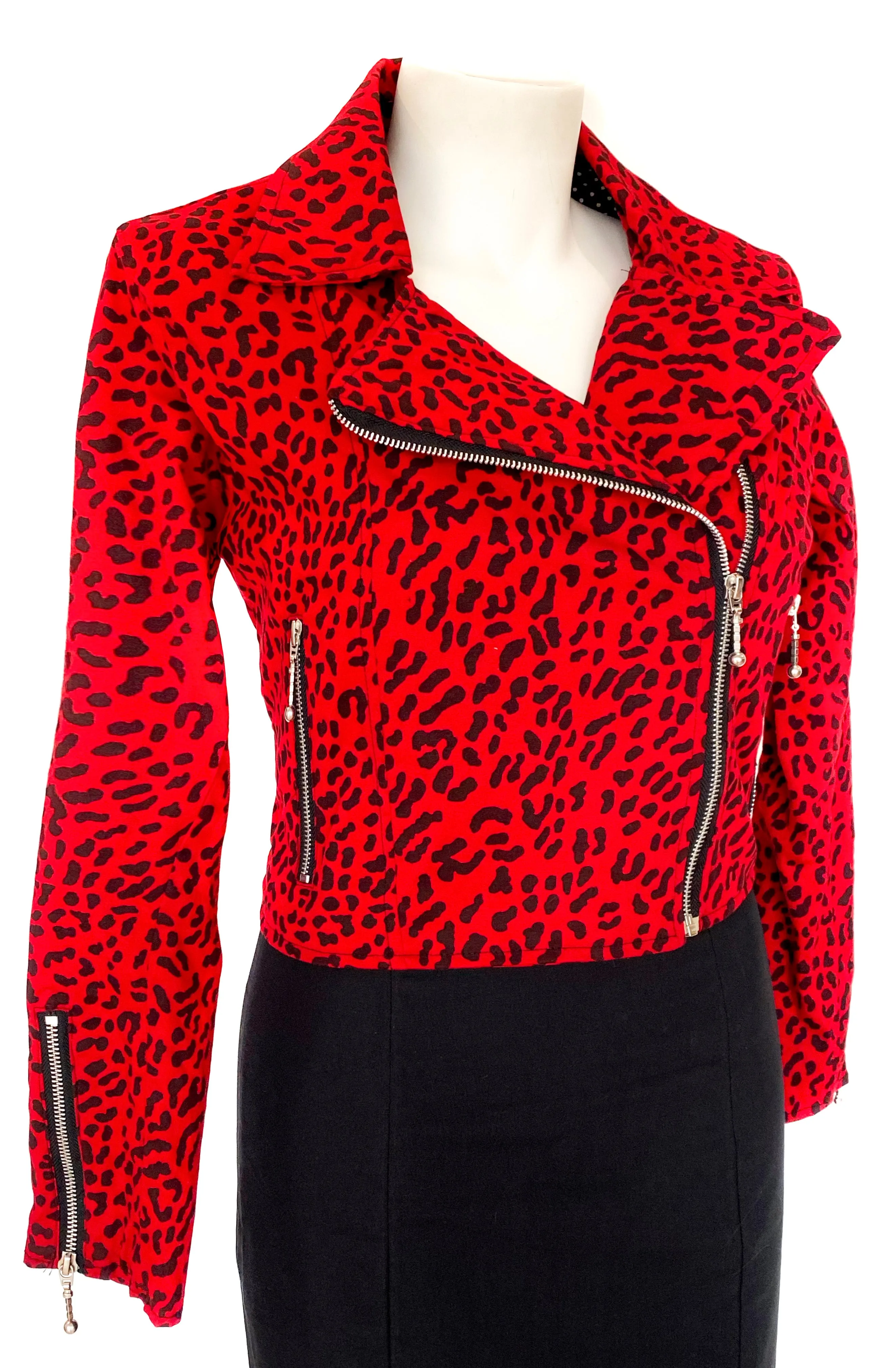 Red Leopard Biker Jacket - Curvy