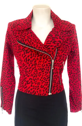 Red Leopard Biker Jacket - Curvy