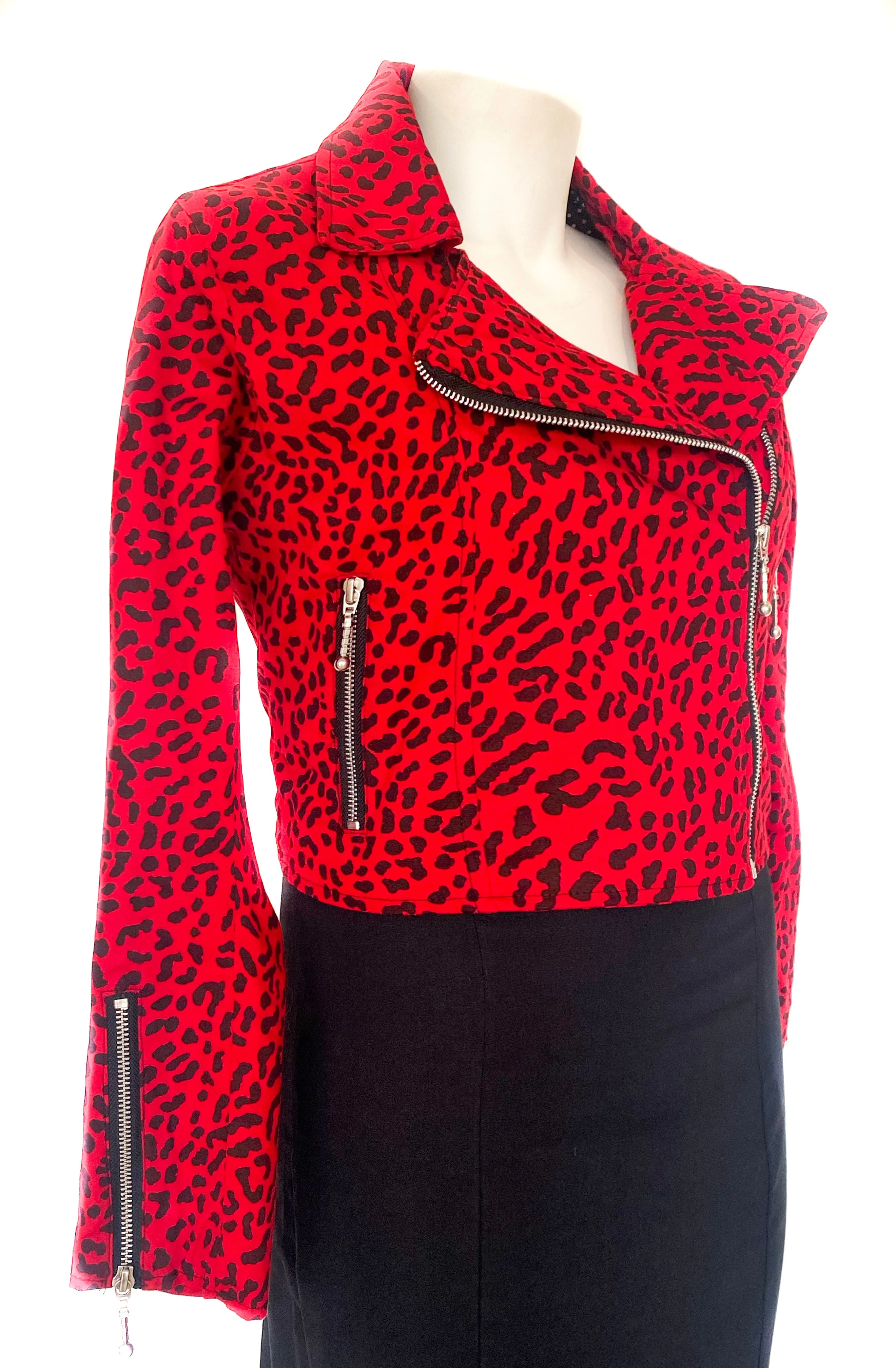 Red Leopard Biker Jacket - Curvy