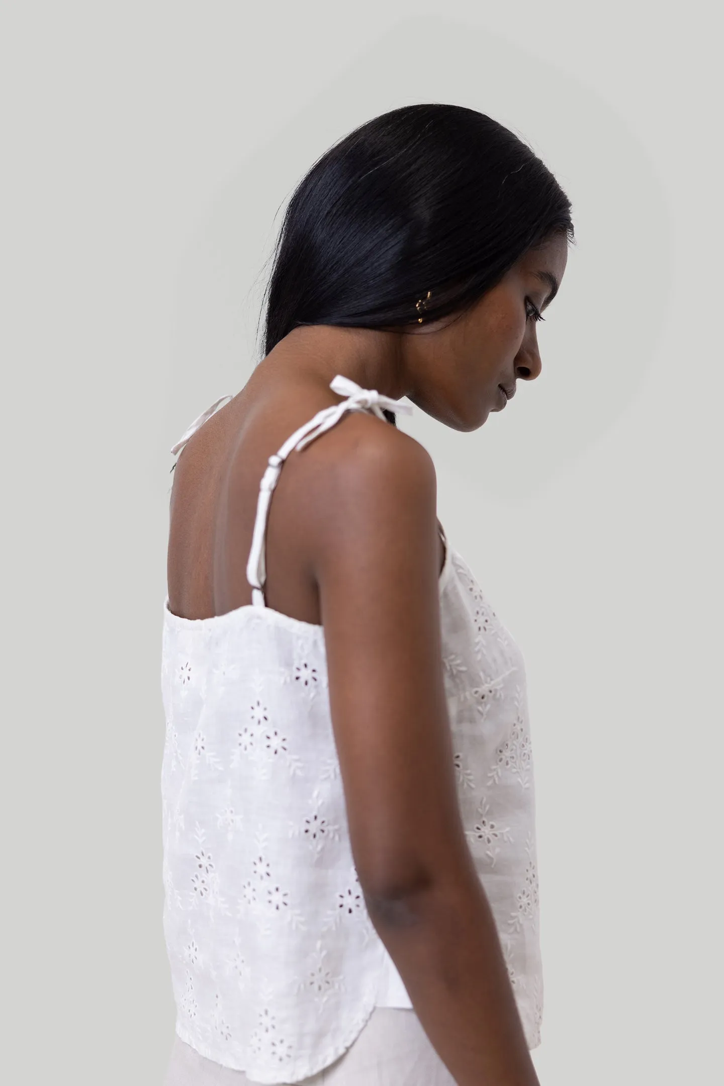 Reistor Tie-up Camisole in White Embroidery