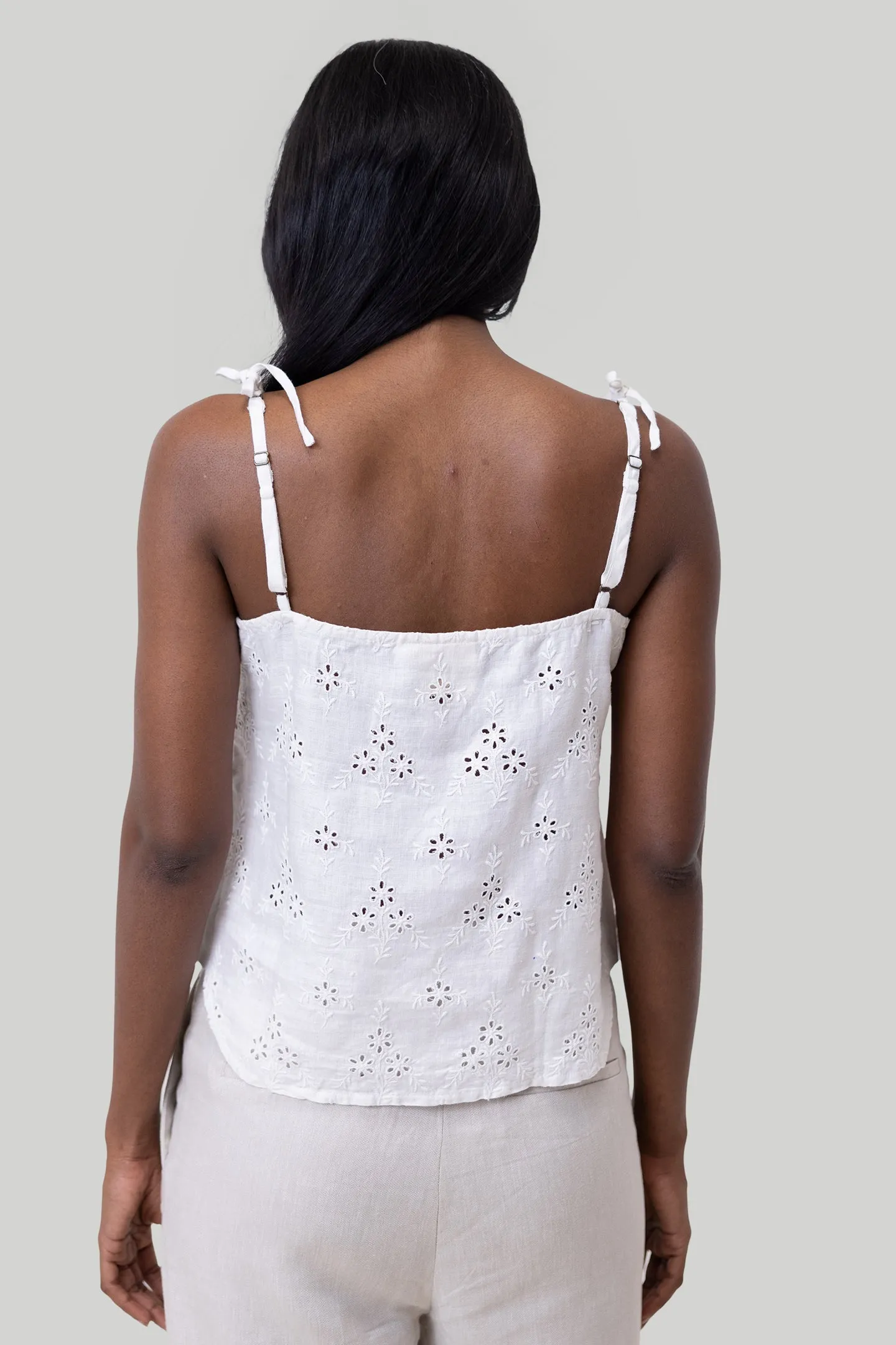 Reistor Tie-up Camisole in White Embroidery