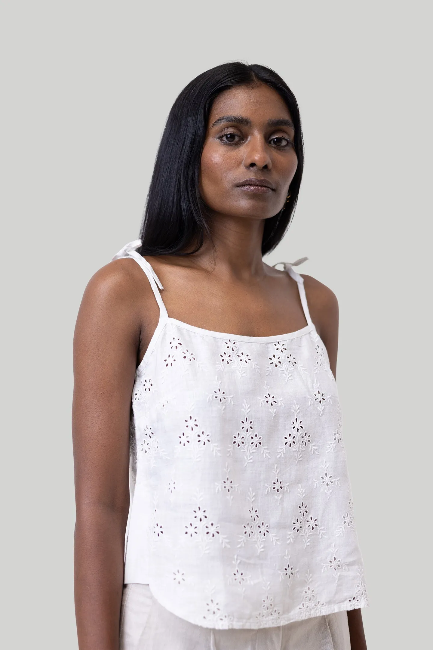 Reistor Tie-up Camisole in White Embroidery