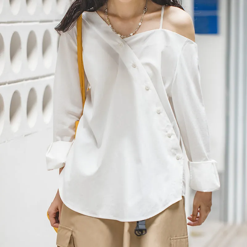 Retro Asymmetric Camisole Long-sleeve Shirt