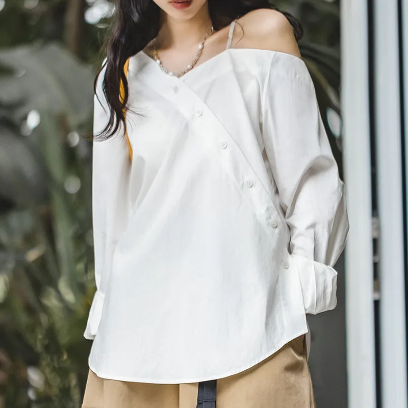 Retro Asymmetric Camisole Long-sleeve Shirt