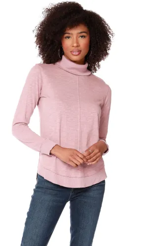 Rib Curved Hem Turtleneck - Dusty Quartz