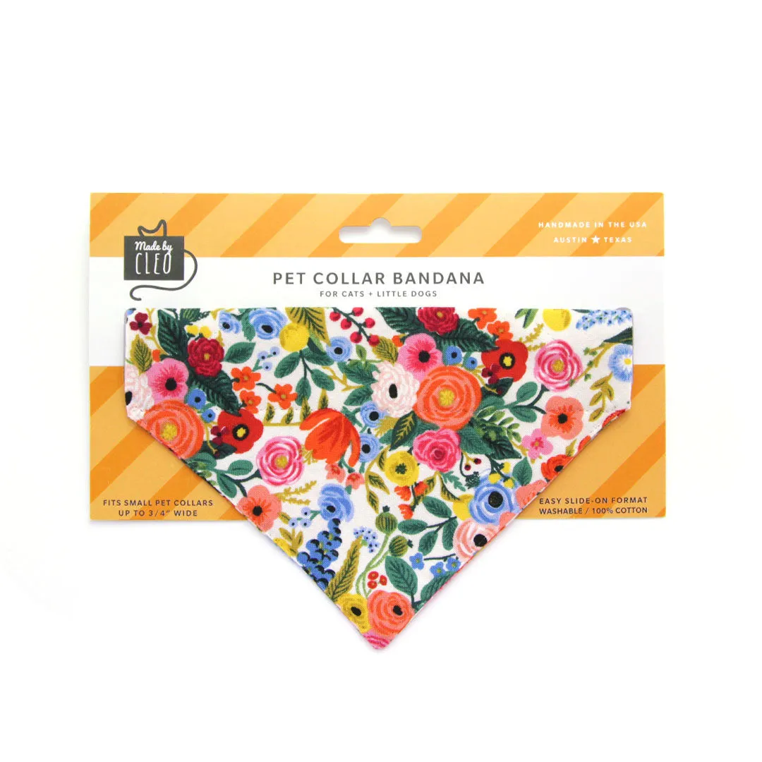 Rifle Paper Co® Pet Bandana - "Garden Party" - Floral Bandana for Cat Collar or Small Dog Collar / Slide-on Bandana / Over-the-Collar (One Size)