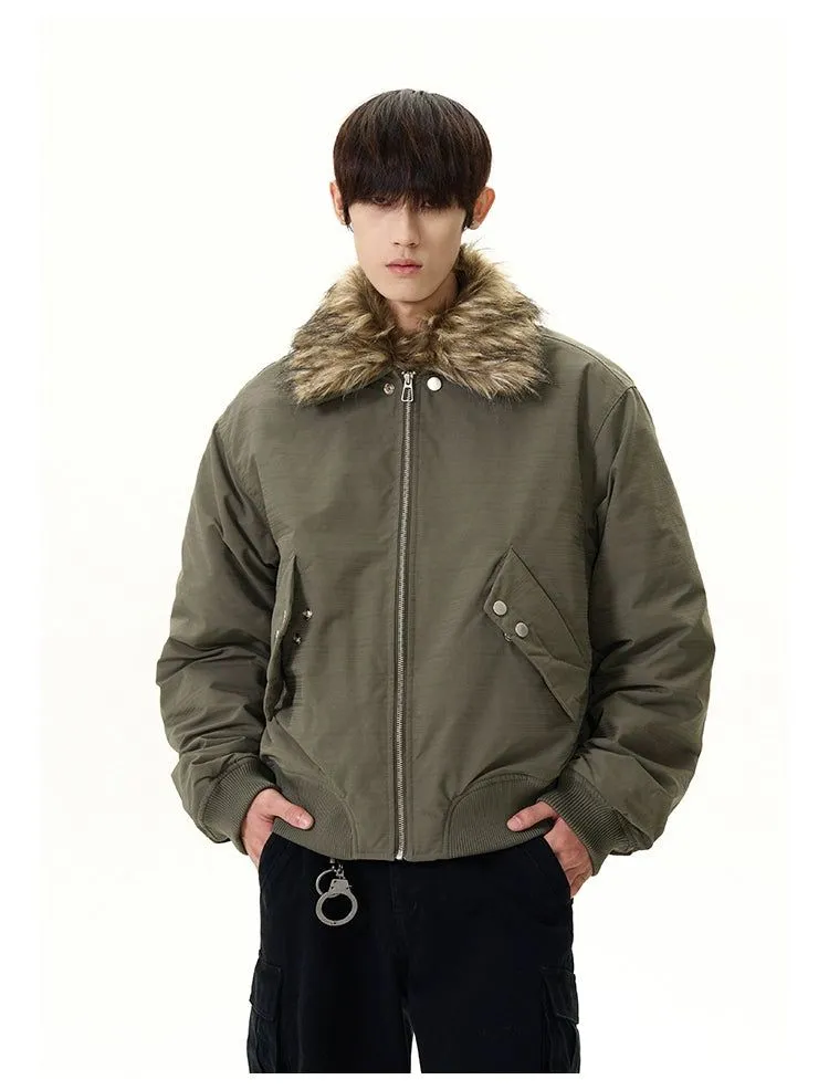 Rivet Buttons Fur Collar Parka Jacket